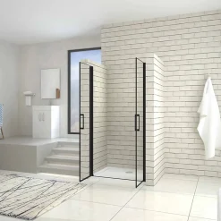 AICA Sanitaire Porte de douche battante 100cm en verre trempé anticalcaire profil et poignée Noir Mat douche italienne hauteur 200cm* Porte De Douche
