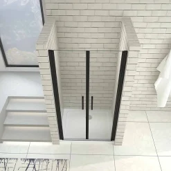 AICA Sanitaire Porte de douche battante 100cm en verre trempé anticalcaire profil et poignée Noir Mat douche italienne hauteur 200cm* Porte De Douche