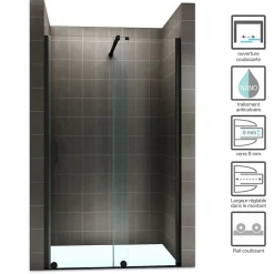 Saniverre Porte de douche coulissante NAPOLIBLACK H.200 x L. 170 cm verre transparent 8 mm -