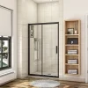 AICA Sanitaire Porte de douche coulissante 140cm en verre anticalcaire porte de douche Noir mat avec l'amortisseur Hauteur 195cm* Porte De Douche