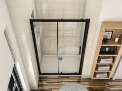 AICA Sanitaire Porte de douche coulissante 140cm en verre anticalcaire porte de douche Noir mat avec l'amortisseur Hauteur 195cm* Porte De Douche