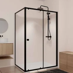 Aurlane Porte de Douche Coulissante Extensible 100x185cm et Retour Fixe 80cm - Noir - BLACK SLIDE* Paroi De Douche