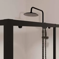 Aurlane Porte de Douche Coulissante Extensible 100x185cm et Retour Fixe 80cm - Noir - BLACK SLIDE* Paroi De Douche