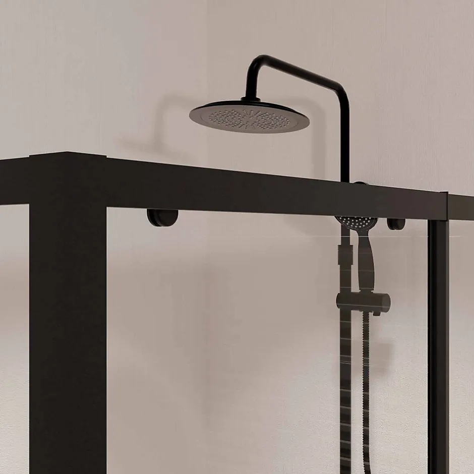 Aurlane Porte de Douche Coulissante Extensible 100x185cm et Retour Fixe 80cm - Noir - BLACK SLIDE* Paroi De Douche