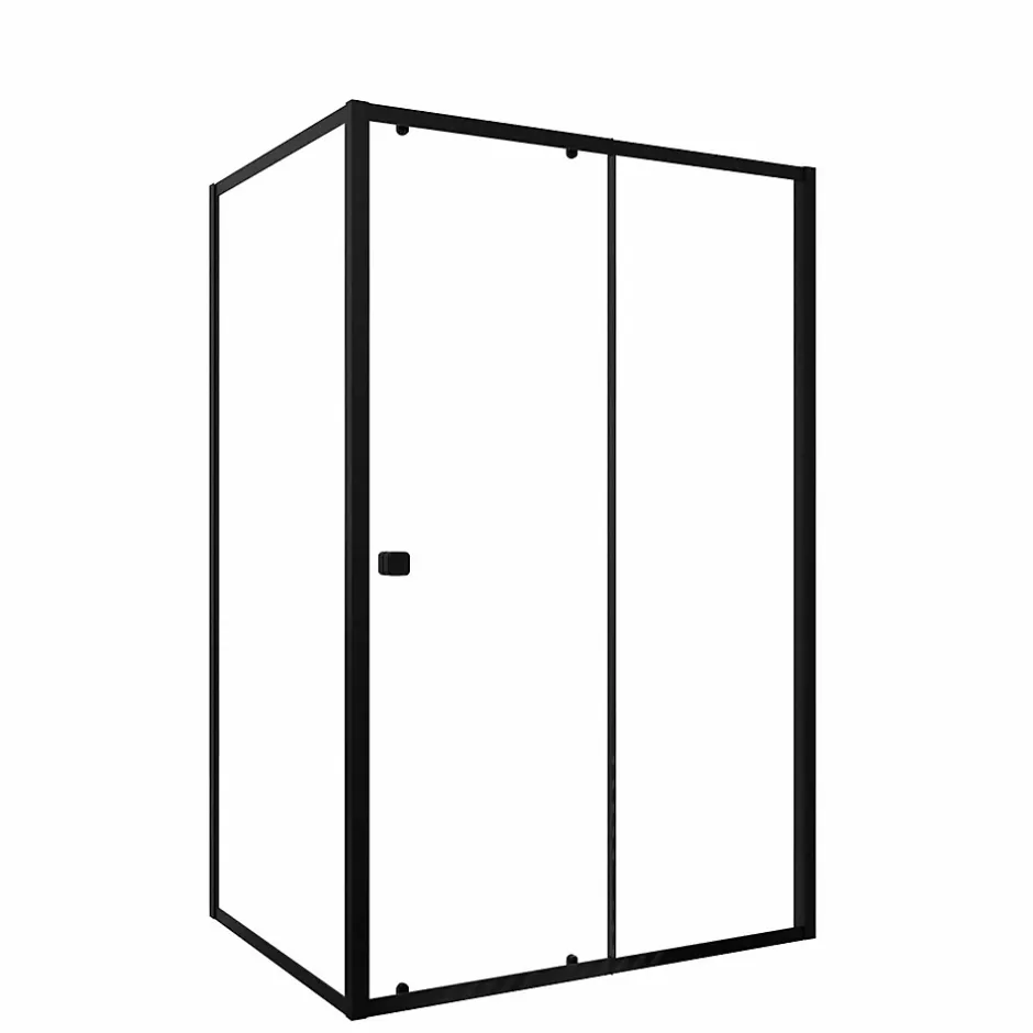 Aurlane Porte de Douche Coulissante Extensible 100x185cm et Retour Fixe 80cm - Noir - BLACK SLIDE* Paroi De Douche