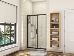 AICA Sanitaire Porte de douche coulissante 110cm en verre anticalcaire porte de douche Noir mat avec l'amortisseur Hauteur 195cm