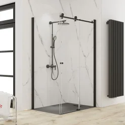 Schulte Porte de douche coulissante avec paroi latérale l.120+90 x H.200 cm, verre transparent, profilé noir mat, MasterClass