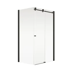 Schulte Porte de douche coulissante avec paroi latérale l.120+90 x H.200 cm, verre transparent, profilé noir mat, MasterClass