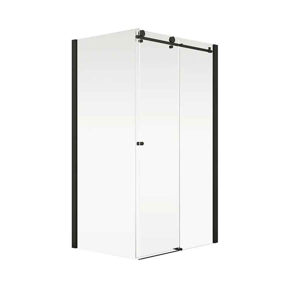 Schulte Porte de douche coulissante avec paroi latérale l.120+90 x H.200 cm, verre transparent, profilé noir mat, MasterClass