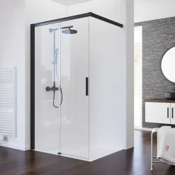 Schulte Porte de douche coulissante ouverture gauche l.120 x H.200 cm, verre transparent anticalcaire, profilé noir, Imperial