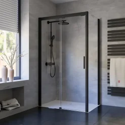 Schulte Porte de douche coulissante transparente l. totale 120 x H.200 cm avec porte latérale fixe gauche l.80 cm, profilé noir, Impériale 8* Porte De Douche