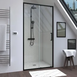 Aurlane Porte de douche coulissante 100x200 cm - Verre transparent - Profilé Noir - CRUSH* Porte De Douche