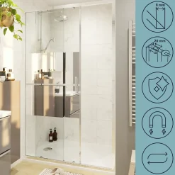 GoodHome Porte de douche coulissante l.120 x H.195 cm, bandes miroir, profilés alu chrome, Ledava* Porte De Douche