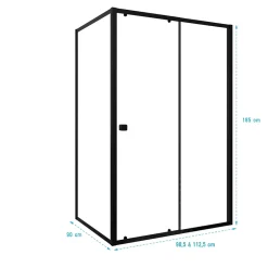 Aurlane Porte de Douche Coulissante Extensible 100x185cm et Retour Fixe 90cm - Noir - BLACK SLIDE