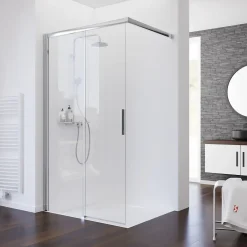 Schulte Porte de douche coulissante ouverture gauche l.140 x H.200 cm, verre transparent anticalcaire, profilé chromé, Imperial* Porte De Douche