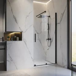 Schulte Porte de douche coulissante avec roulettes l.100 x H.200 cm, verre transparent anticalcaire, profilé noir mat, NewStyle* Porte De Douche