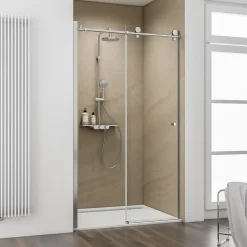 Schulte Porte de douche coulissante l.120 x H.200 cm, verre transparent anticalcaire, profilé chromé, MasterClass