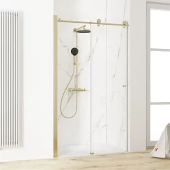 Schulte Porte de douche coulissante l.140 x H.200 cm, verre transparent, profilé doré mat, MasterClass