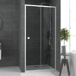 Galedo Porte de douche coulissante blanc Spot transparent 100cm
