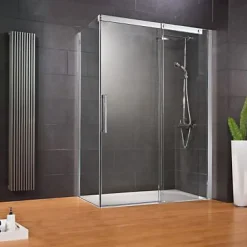 Schulte Porte de douche coulissante avec paroi latérale ouverture droite l.140+90xH.200 cm verre anticalcaire, profilé chromé, MasterClass