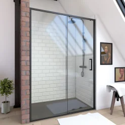 Aurlane Porte de douche coulissante 120x200 cm - Verre transparent - Profilé Noir - CRUSH