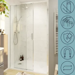 GoodHome Porte de douche coulissante PMR l.120 x 195 cm, profilés finition chrome, Ledava
