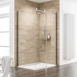 Schulte Porte de douche coulissante avec paroi latérale l.120+90 x H.200 cm, verre transparent anticalcaire, profilé chromé, MasterClass