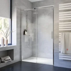 Schulte Porte de douche coulissante l.140 x H.200 cm, verre transparent anticalcaire, profilé chromé, Impériale 10