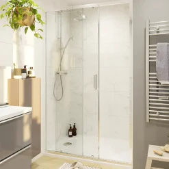 GoodHome Porte de douche coulissante l.120 x H.195 cm, verre transparent, profilés alu chrome, Ledava