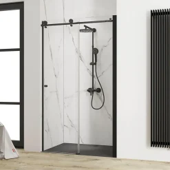 Schulte Porte de douche coulissante l.160 x H.200 cm, verre transparent, profilé noir mat, MasterClass
