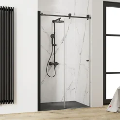 Schulte Porte de douche coulissante l.160 x H.200 cm, verre transparent, profilé noir mat, MasterClass
