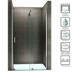 Saniverre Porte de douche coulissante NAPOLI H.200 - largeur 130 cm verre transparent 8 mm -* Porte De Douche