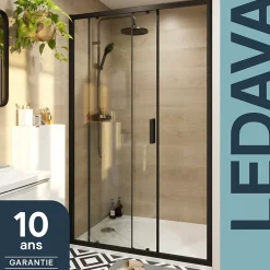 GoodHome Porte de douche coulissante l.120 x H.195 cm, profilés alu noir, Ledava* Porte De Douche