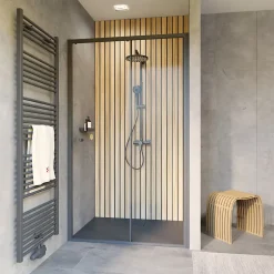 Schulte Porte de douche coulissante droite l.100 x H.200, verre transparent, profilé noir, Trend2.0* Porte De Douche