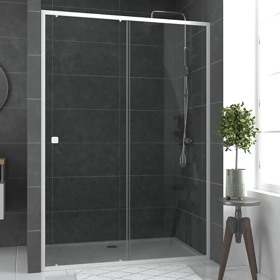 Galedo Porte de douche coulissante blanc Spot transparent 140cm