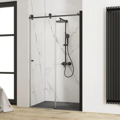 Schulte Porte de douche coulissante l.120 x H.200 cm, verre transparent, profilé noir mat, MasterClass* Porte De Douche