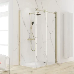 Schulte Porte de douche coulissante avec paroi latérale l.100+80 x H.200 cm, verre transparent, profilé doré mat, MasterClass* Paroi De Douche