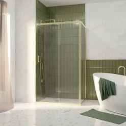 Galedo Porte de douche coulissante et paroi fixe l.120 + 80 x H.200 cm profilés doré brossé, Factory* Paroi De Douche
