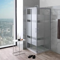 Kiamami Valentina Porte De Douche D'angle 75X75 Verre Sérigraphié Profils Blancs - Venere