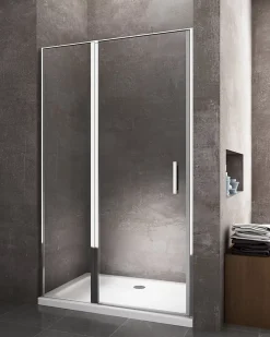 Laneri Porte de douche de 6 mm avec un petite paroi et une porte à battant dans la même ligne - 137-140 cm