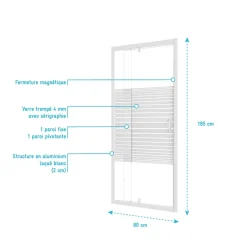Aurlane Porte de Douche Extensible de 69 a 80 x 185cm - Profil Blanc - Verre Trempé 4mm - FLEXY* Porte De Douche