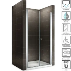 Saniverre Porte de douche GINA H.195 réglable de 84 à 88 cm verre 6 mm transparent -* Porte De Douche