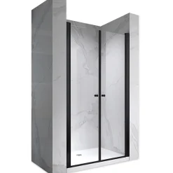 Saniverre Porte de douche GINA-BLACK H.195 cm, largeur réglable 104 à 108 cm, verre 6 mm, anticalcaire -