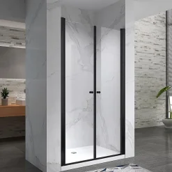 Saniverre Porte de douche GINA-BLACK H.180 cm, largeur réglable 100 à 104 cm, verre 6 mm, anticalcaire -