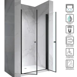 Saniverre Porte de douche GINA-BLACK H.180 cm, largeur réglable 100 à 104 cm, verre 6 mm, anticalcaire -