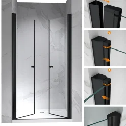 Saniverre Porte de douche GINA-BLACK H.180 cm, largeur réglable 100 à 104 cm, verre 6 mm, anticalcaire -