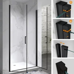 Saniverre Porte de douche KAYA-BLACK H. 180, l. 95-98 cm, verre transparent 6 mm anticalcaire -