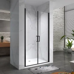 Saniverre Porte de douche KAYA-BLACK H. 195, l. 77-80 cm, verre transparent 6 mm anticalcaire -* Porte De Douche