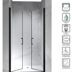 Saniverre Porte de douche KAYA-BLACK H. 180, l. 71-74 cm, verre transparent 6 mm anticalcaire -