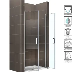 Saniverre Porte de douche KIMI H.190 largeur réglable 91 à 94 cm verre transparent -